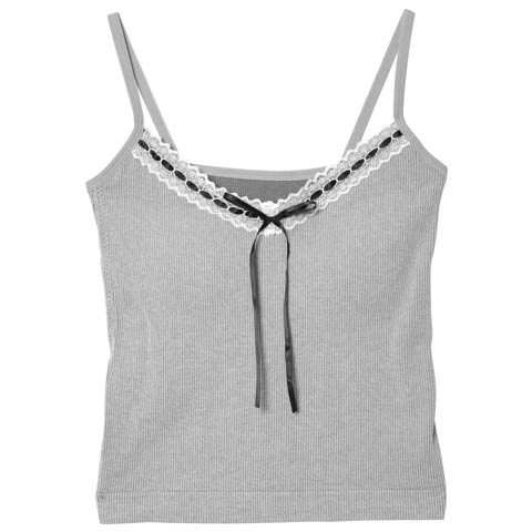 11/24新作!ガーリーレースリボンカップ付きキャミソール(グレー-フリー)