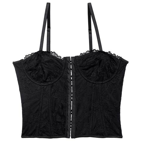 1/30新作!コルセット風レースアップビスチェ(ブラック-S)