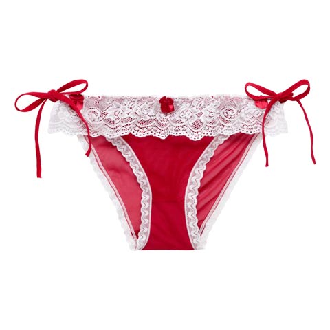 12/24新作!ラブリーフリルリボンサイド紐フルバックショーツ単品(レッド-フリー)