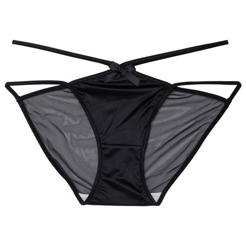 1/23新作!クロスストリングバック透けフルバックショーツ単品(ブラック-M)