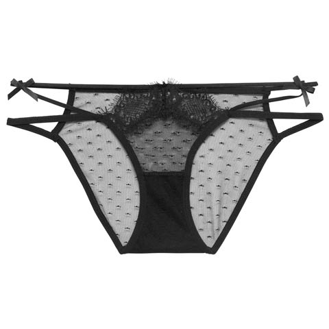 12/26新作!ドットシアーリボンコードフルバックショーツ単品(ブラック-M)