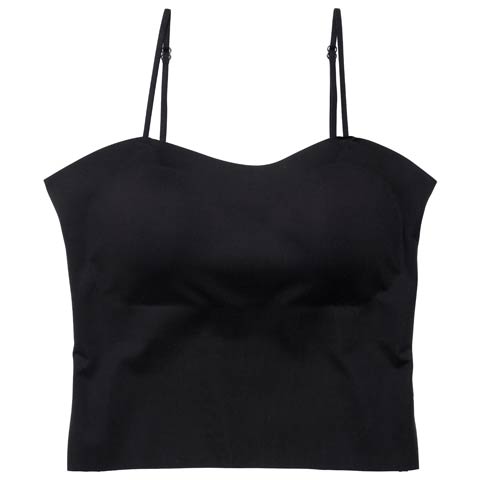 1/30新作!ワンカラーシームレスカップ付きキャミソール(ブラック-フリー)