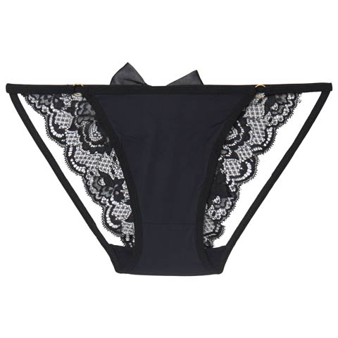 2/6新作!バックリボンレースバック透けフルバックショーツ単品(ブラック-フリー)