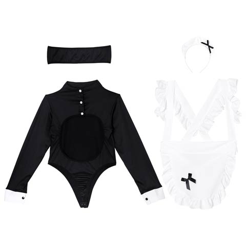 9/17新作![4点セット]オープンバストメイドコスプレランジェリー(ホワイト-フリー)