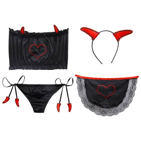 9/15新作![4点セット]ラブリー小悪魔コスプレランジェリー(ブラック-フリー)
