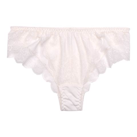 フラワー刺繍スカラップレースハーフバックショーツ単品(オフホワイト-Mサイズ)
