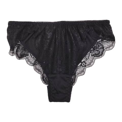 フラワー刺繍スカラップレースハーフバックショーツ単品(ブラック-Mサイズ)