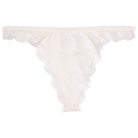 フラワー刺繍スカラップレースバック透けTバックショーツ単品(オフホワイト-Mサイズ)