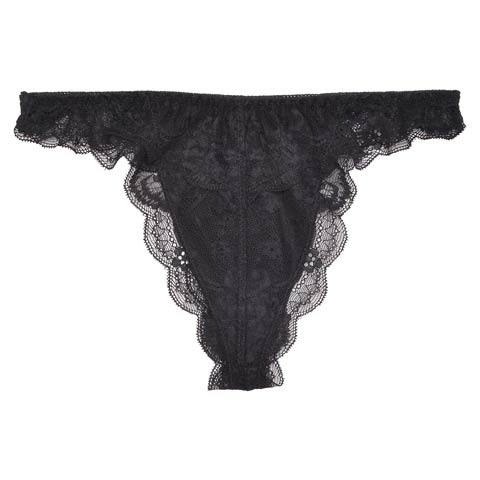 フラワー刺繍スカラップレースバック透けTバックショーツ単品(ブラック-Mサイズ)