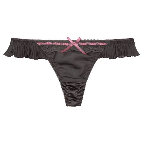 11/8再販!ラブリープリーツフリルTバックショーツ単品[おそろいショーツ](チャコール-M)