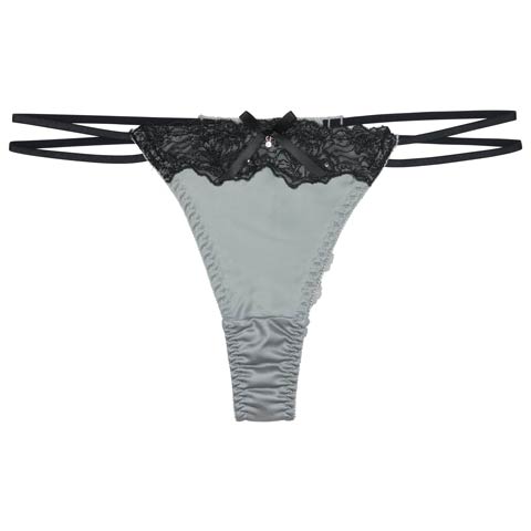 7/28新作!【Tバック】ラグジュアリーグロウサテンバック透けTバックショーツ単品[おそろいショーツ](グレー-M)