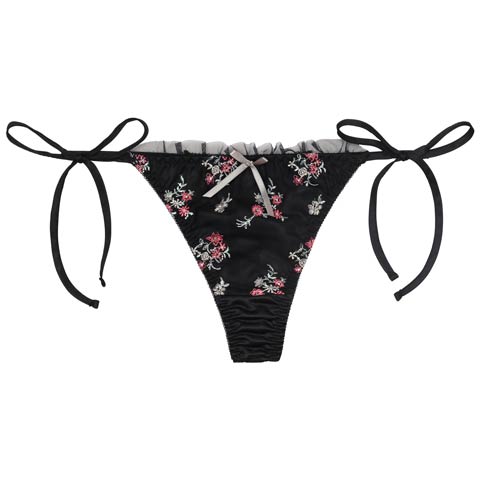 8/22新作!フローラルガーリーフリルサイド紐Tバックショーツ単品[おそろいショーツ](ブラック-M)