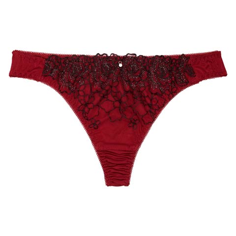 8/11新作!【Tバック】シャイニーダークフラワーTバックショーツ単品(ワインレッド-M)