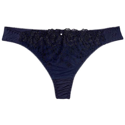 8/11新作!【Tバック】シャイニーダークフラワーTバックショーツ単品(ネイビー-M)