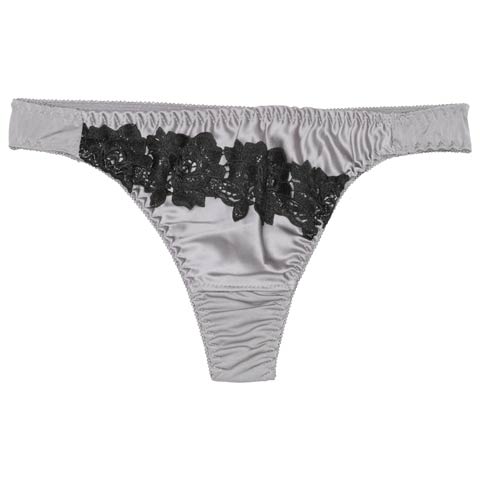 8/18新作!【Tバック】サテンケミカルフラワーTバックショーツ単品(グレー-M)