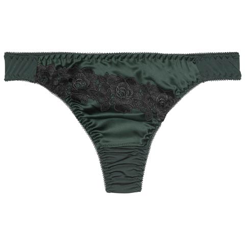 8/18新作!【Tバック】サテンケミカルフラワーTバックショーツ単品(グリーン-M)