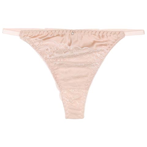 8/18新作!【Tバック】レースサテンストリングバック透けTバックショーツ単品(ベージュ-M)