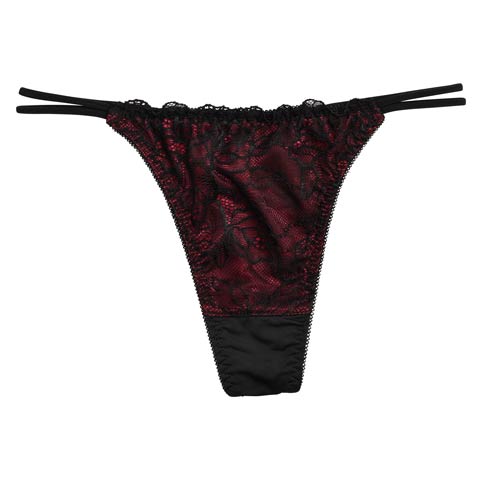 セクシーメッシュレースフラワーTバックショーツ単品(ワインレッド-M)