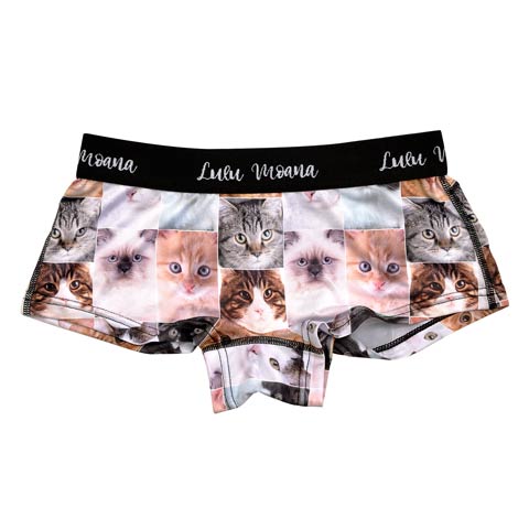 キャットプリントレディースボーイレッグショーツ単品(ホワイト-M)