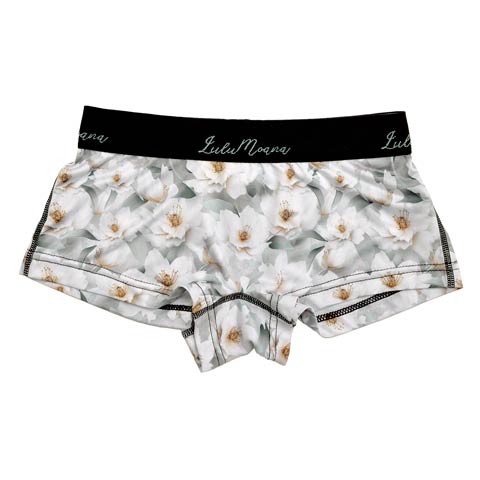 ホワイトフラワープリントレディースボーイレッグショーツ単品(ライトグリーン-M)