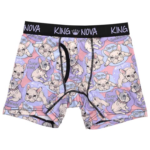 フレンチブルドッグプリント男性用ボクサーパンツ(パープル-M)
