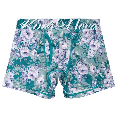 ブロッサムプリント男性用ボクサーパンツ(ブルーフラワー-M)
