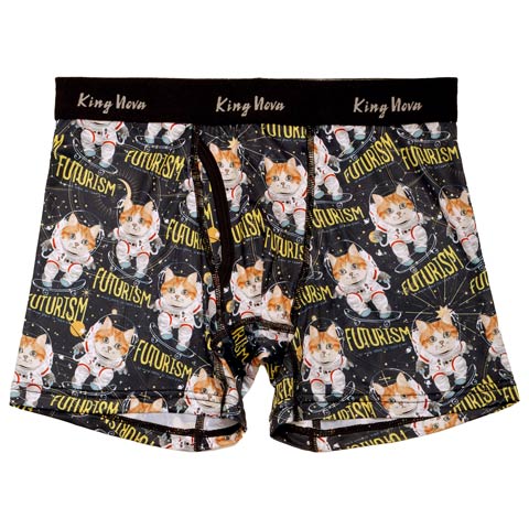 スペースキャットプリント男性用ボクサーパンツ(ネイビーキャット-M)