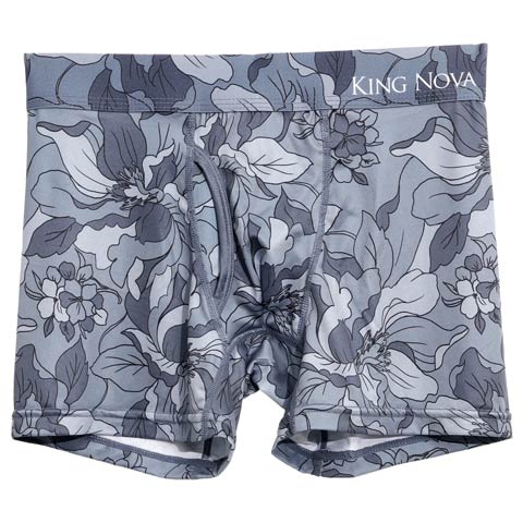 マーブルリリープリント男性用ボクサーパンツ(グレーフラワー-M)