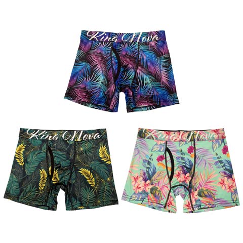【3点セット】トロピカルボタニティプリント男性用ボクサーパンツ(ボタニカル-M)