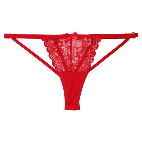 11/22再販!【Tバック】フロントレースバックコードTバックショーツ単品(レッド-S)