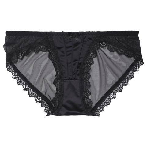 ワンカラーサテンプリーツレースバック透けフルバックショーツ単品(ブラック-M)