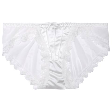 ワンカラーサテンプリーツレースバック透けフルバックショーツ単品(ホワイト-M)