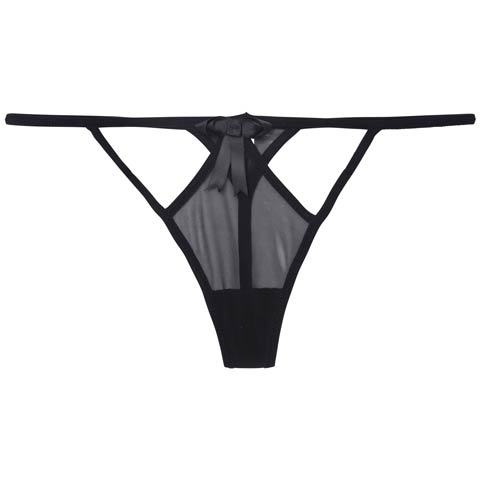 8/15新作!フロントカットリボンストリングTバックショーツ単品(ブラック-S)