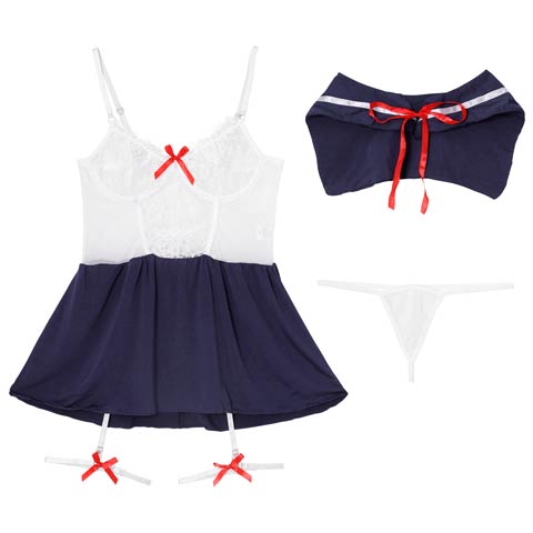 9/15新作![4点セット]セクシーセーラー服風コスプレランジェリー(ホワイト-フリー)
