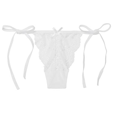 1/19新作!シアーレーススピンドルサイド紐Tバックショーツ単品(ホワイト-S)