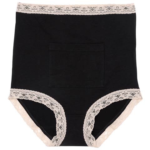 9/12新作!バイカラーレースポケット付き腹巻ショーツ(ブラック-M)