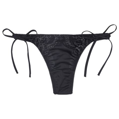 6/30新作!【Tバック】シャイニーシアーレースサイド紐Tバックショーツ単品(ブラック-M)