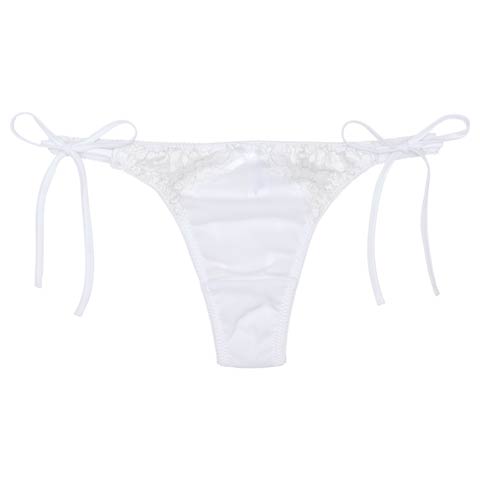 6/30新作!【Tバック】シャイニーシアーレースサイド紐Tバックショーツ単品(ホワイト-M)