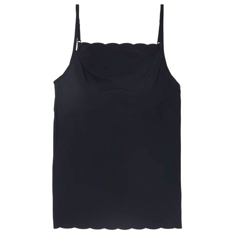 7/23新作!カップ付きスカラップシームレスキャミソール(ブラック-M)