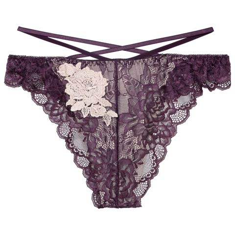 12/10新作!クラシックレーシィローズバック透けTバックショーツ単品[おそろいショーツ](ディープパープル-M)