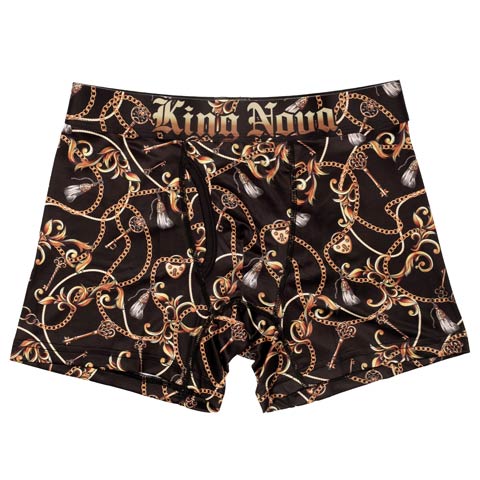 9/5新作!ゴールドチェーンプリント男性用ボクサーパンツ(ブラックチェーン-M)