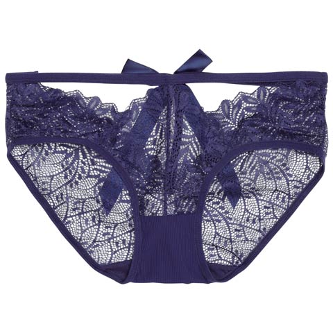 カットアウトレーシィリボンバック透けフルバックショーツ単品(ネイビー-フリー)