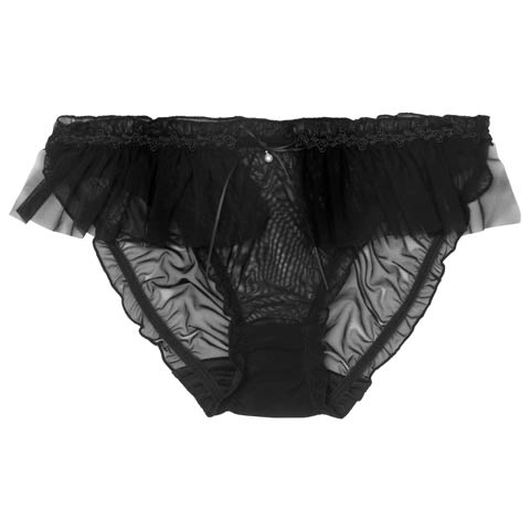 8/13新作!パールリボンシアーフリルフルバックショーツ単品(ブラック-フリー)