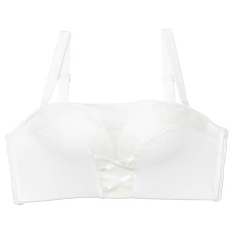 9/29新作!【ノンワイヤー】シースルーレースアップチューブブラジャー単品(ホワイト-S)