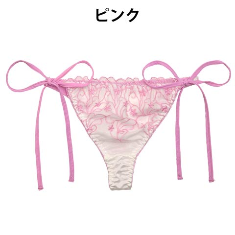 マルチフラワー刺繍サイド紐Tバックショーツ単品(ピンク-M)