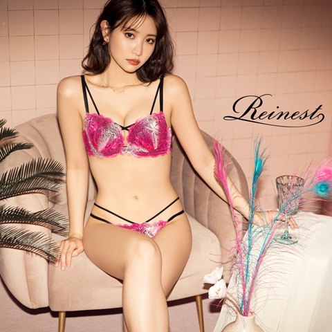 永尾まりや着用【Reinest】マルチグラデーションフラワーブラジャー&バック透けフルバックショーツ