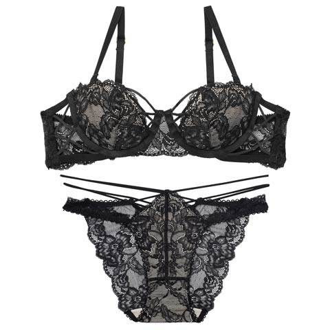 10/15新作!【Reinest】ラビリンスコードレースブラジャー&バック透けフルバックショーツ[推し](ブラック-A65/ショーツM)