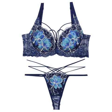 8/9再販!【Tバック】【Reinest】【永尾まりや着用】エターナルディープフラワー育乳★魔法のブラジャー&バック透けTバックショーツ[推し](ロイヤルネイビー-A65/ショーツM)