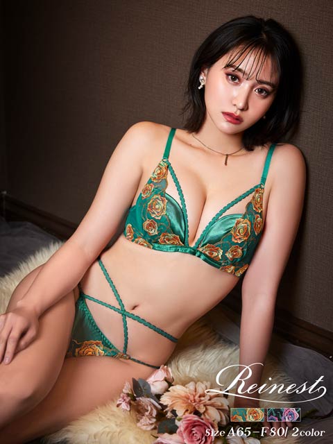 【Reinest】クラシカルグラデーションローズブラジャー&バック透けフルバックショーツ [推し]