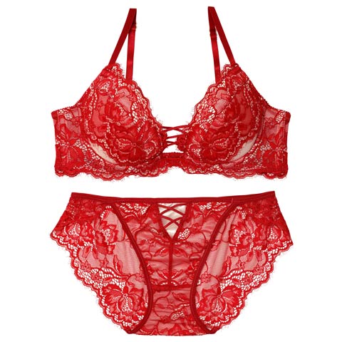 10/16再販!【Reinest】ラグジュアリースピンドルレースブラジャー&バック透けフルバックショーツ[推し](レッド-A65/ショーツM)